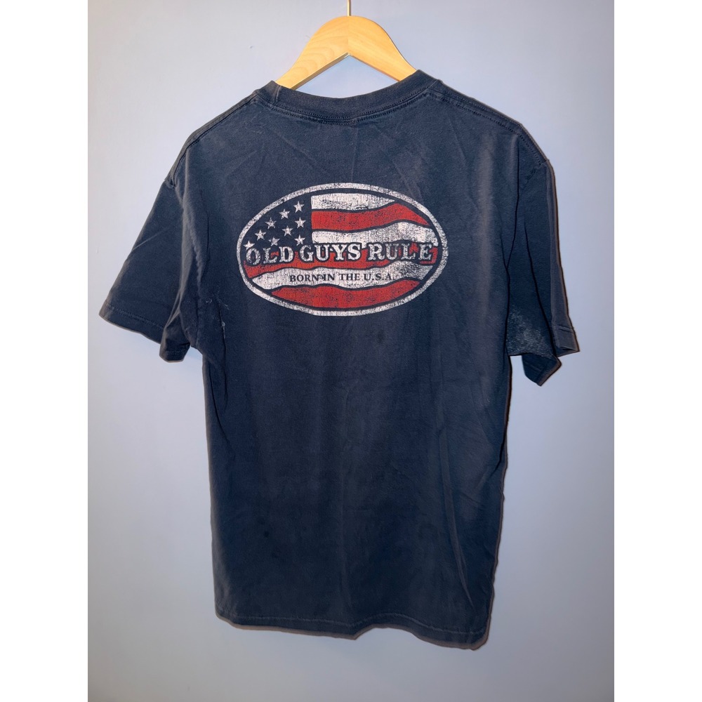 Old Guys Rule Navy Blue Graphic T-Shirt American Flag Born in the USA Mens L